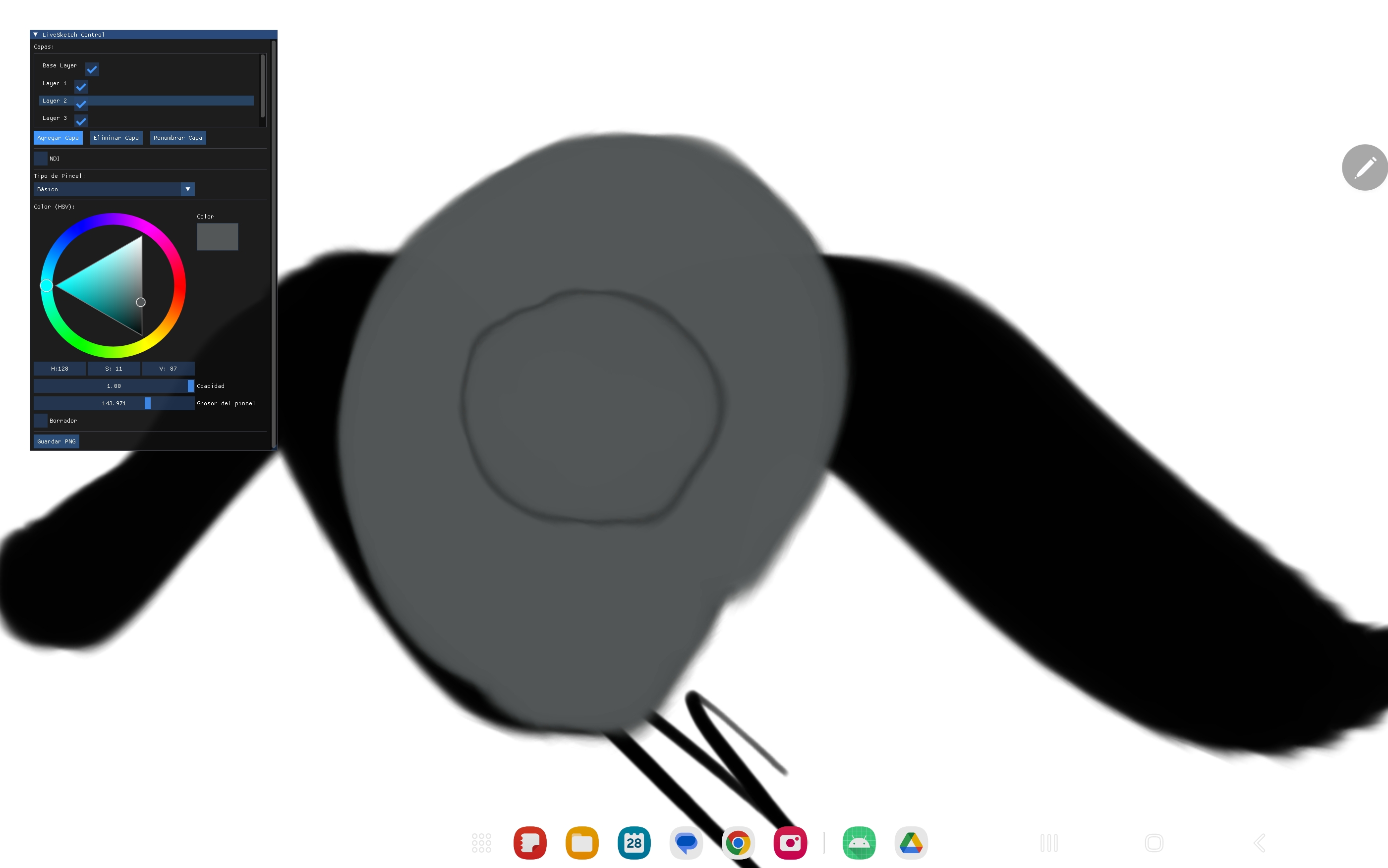 LiveSketch con dibujo en progreso y controles de capas, pincel, color y NDI