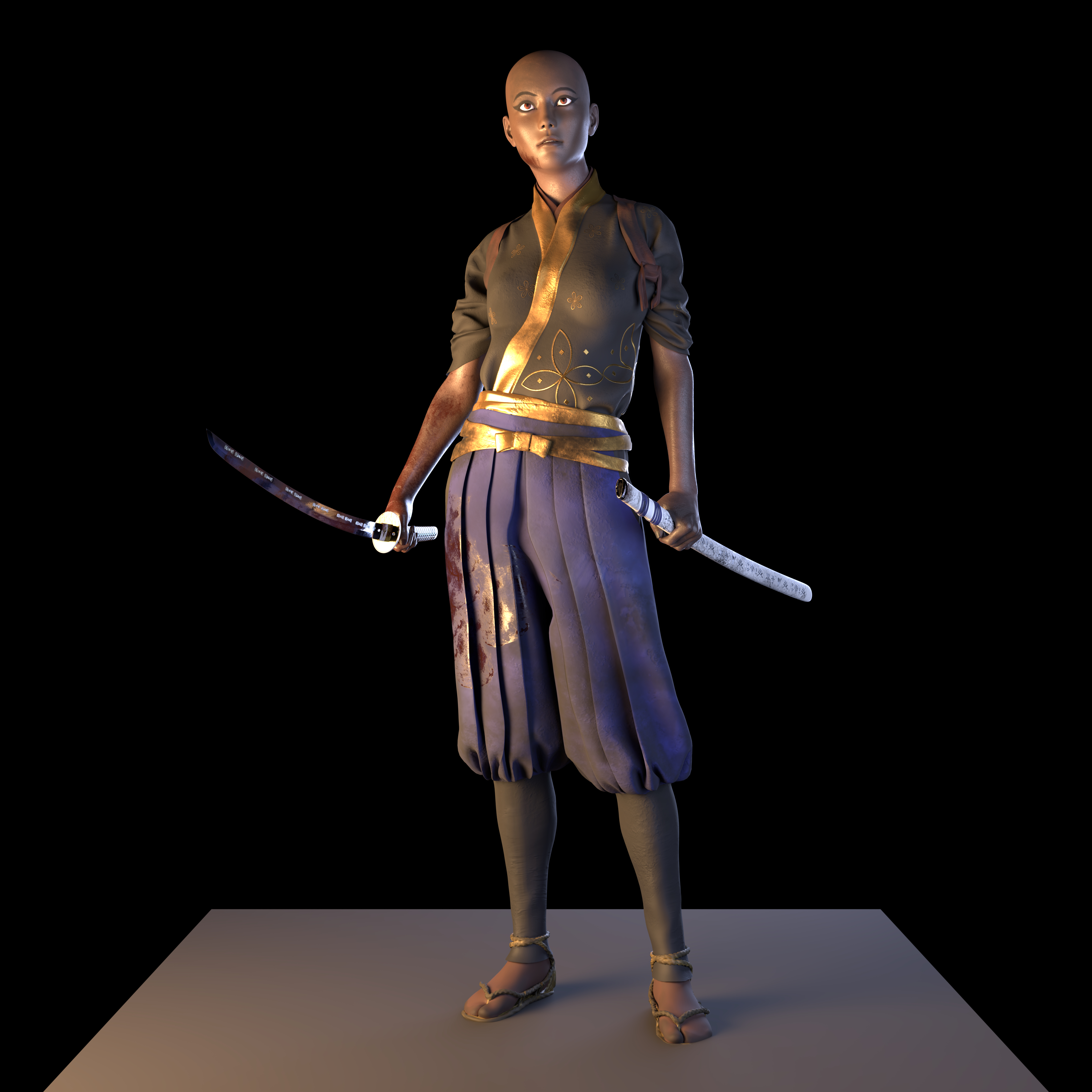 Secuencia de renders del texturizado Samurai